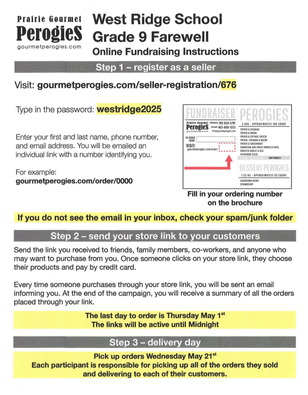 Perogies Fundraising Instructions 